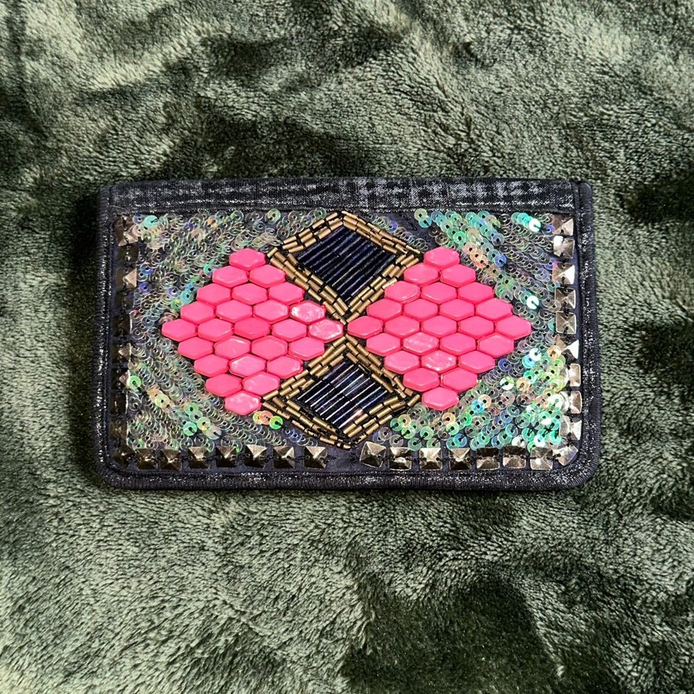 Pink and Black Beaded Card Holder